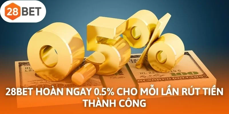 28Bet hoàn ngay 0.5% cho mỗi lần rút tiền thành công